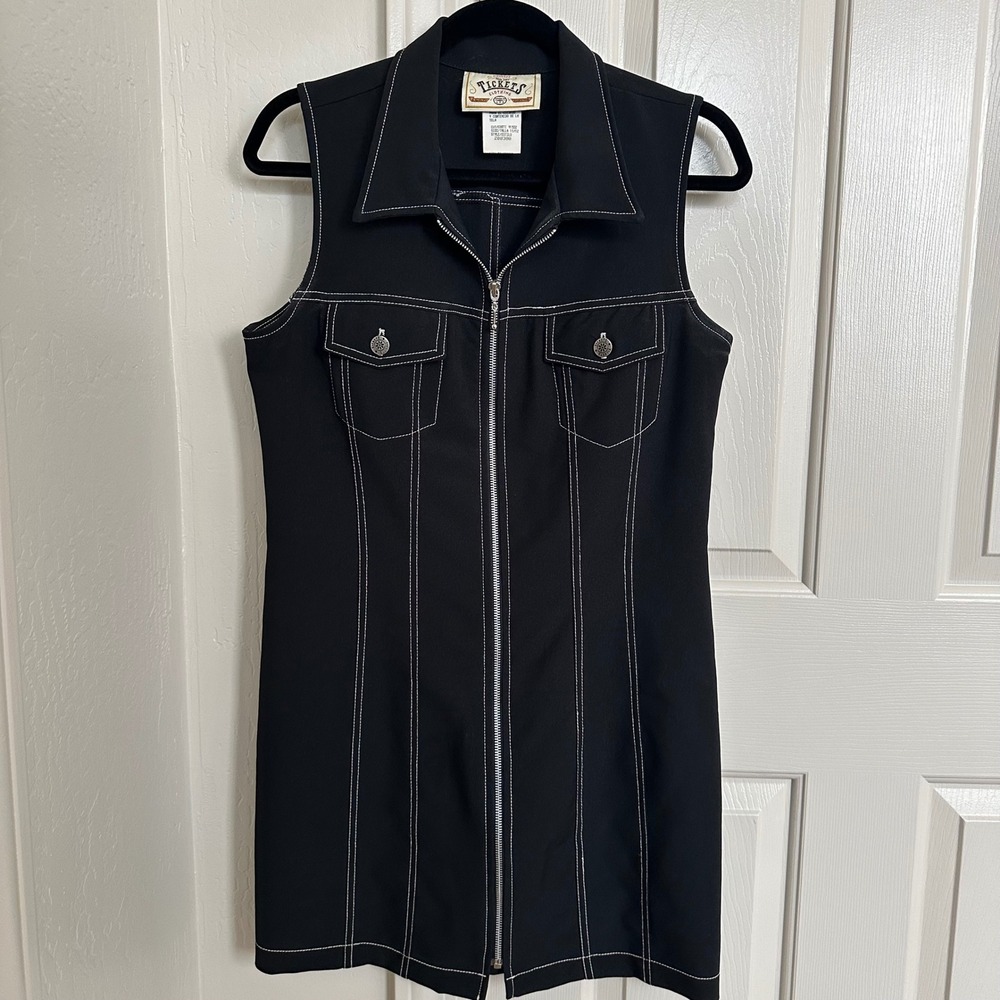 Vintage 90s Tickets Clothing Contrast Stitch Zip-Front Mini Dress‎ - Made in USA
